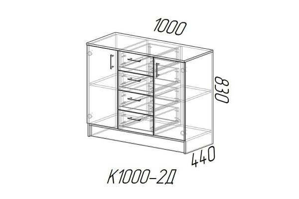 Комод с ящиками и дверцами К1000-2Д